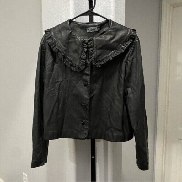 RIXO Jacket Size Medium Black Debbie Leather Read* Grunge Ruffle Bib Goth - Picture 2 of 13